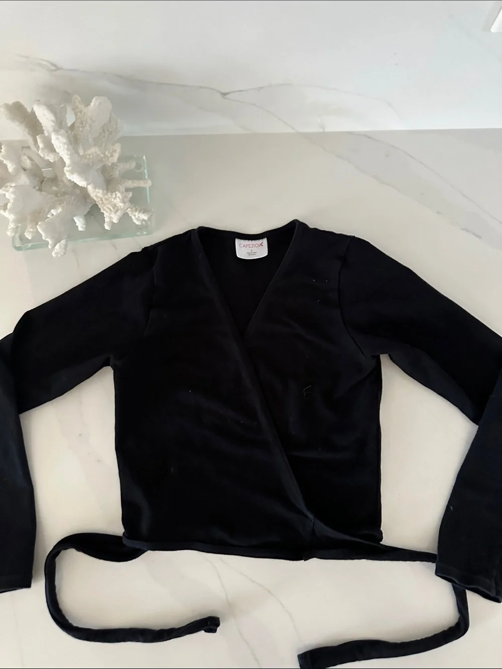Capezio girls Black ballet Wrap-Front Tie Sweater. Size L.